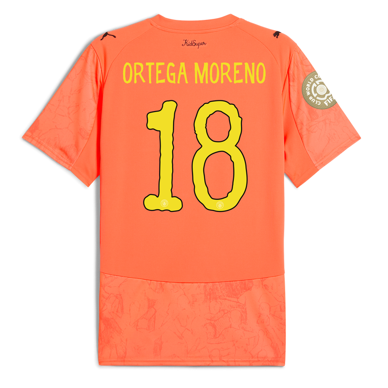 Man City GK KidSuper Jersey 2025/26 With ORTEGA MORENO 18 printing orange - Check out all Manchester City t-shirts online