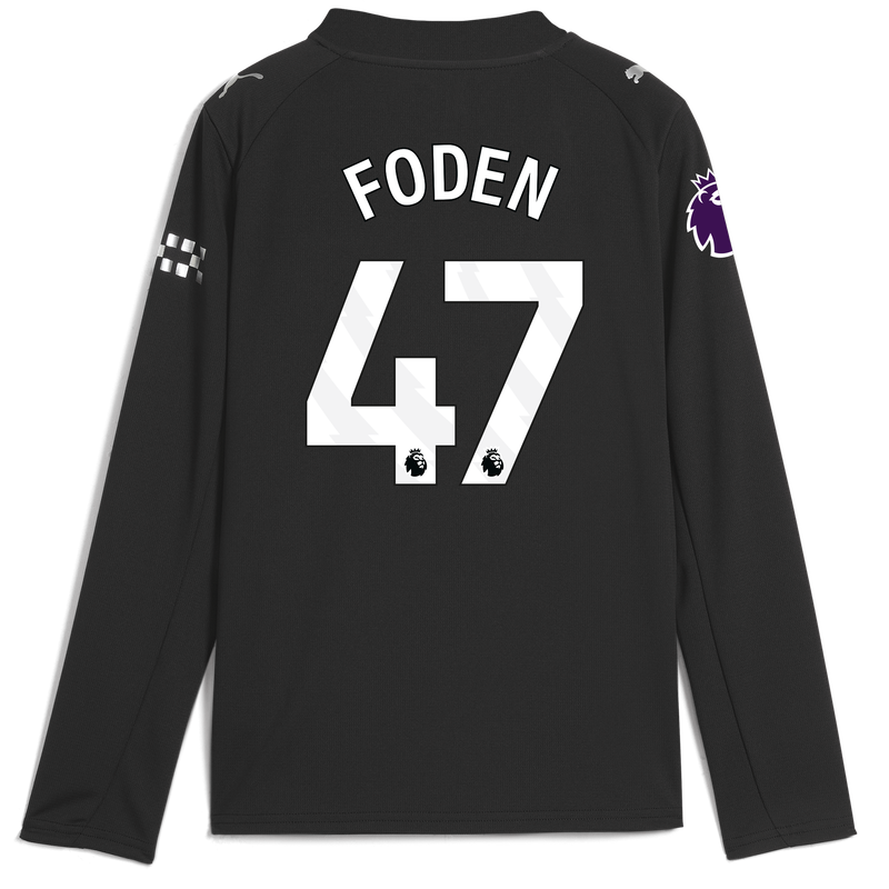 Kids' Man City Away Jersey 2025/26 Long Sleeve With FODEN 47 Printing black - Check out all Manchester City t-shirts online