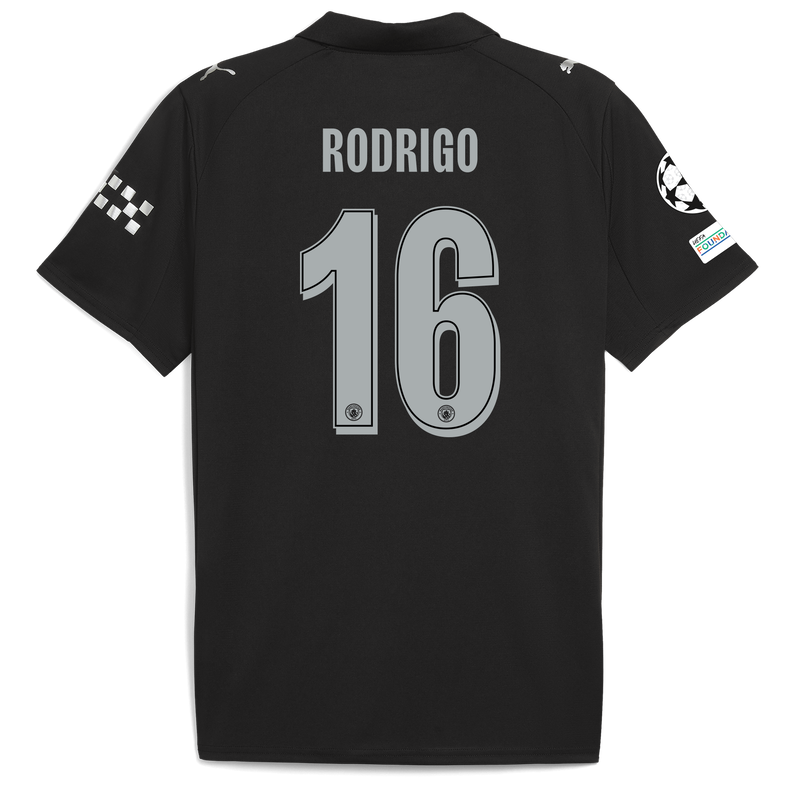 Man City Away Jersey 2025/26 With RODRIGO 16 Printing black - Check out all Manchester City t-shirts online - Official Manchester City FC store