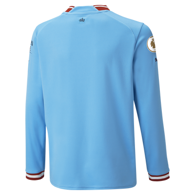 Kids' Manchester City Home Jersey 22/23 Long Sleeve with custom printing