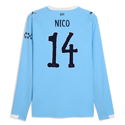 Maillot domicile authentique manches longues Manchester City 2025/26 avec impression NICO 14