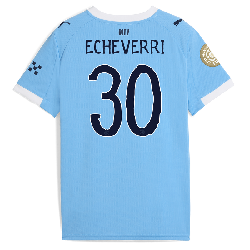 Manchester City Thuisshirt 2025/26 voor kinderen en ECHEVERRI 30 bedrukking  blauw kinderen - Maat 9/10 van polyester  - Officiële Manchester City FC shop