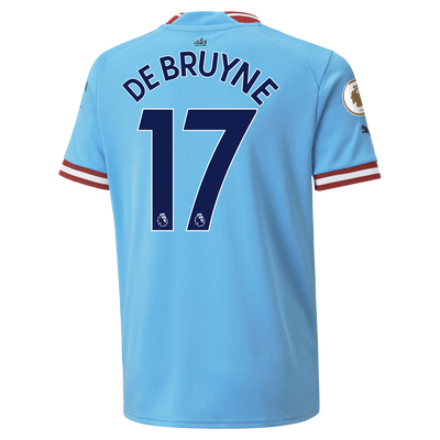 Kids' Manchester City Home Jersey 22/23 with DE BRUYNE 17 printing