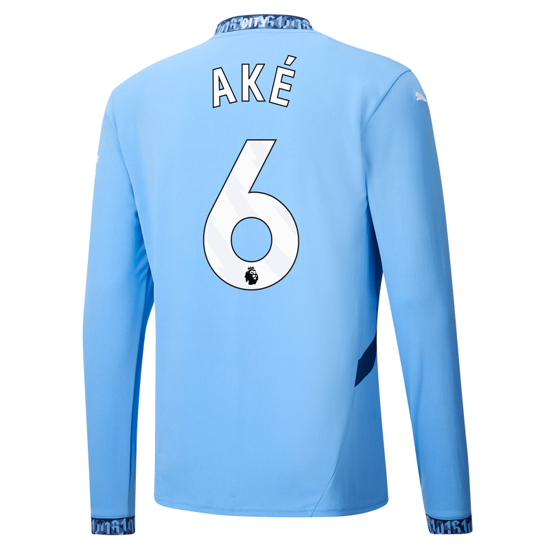 Man City Home Jersey 24/25 Long Sleeve With AKÉ 6 Printing  blue - Check out all Manchester City t-shirts online - Official Manchester City FC store
