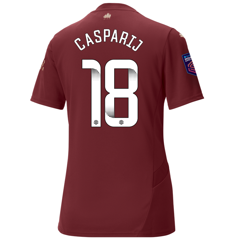 Women's Man City 3rd Jersey 24/25 With CASPARIJ 18 Printing burgundy - Size L from polyester for females  - Official Manchester City FC store