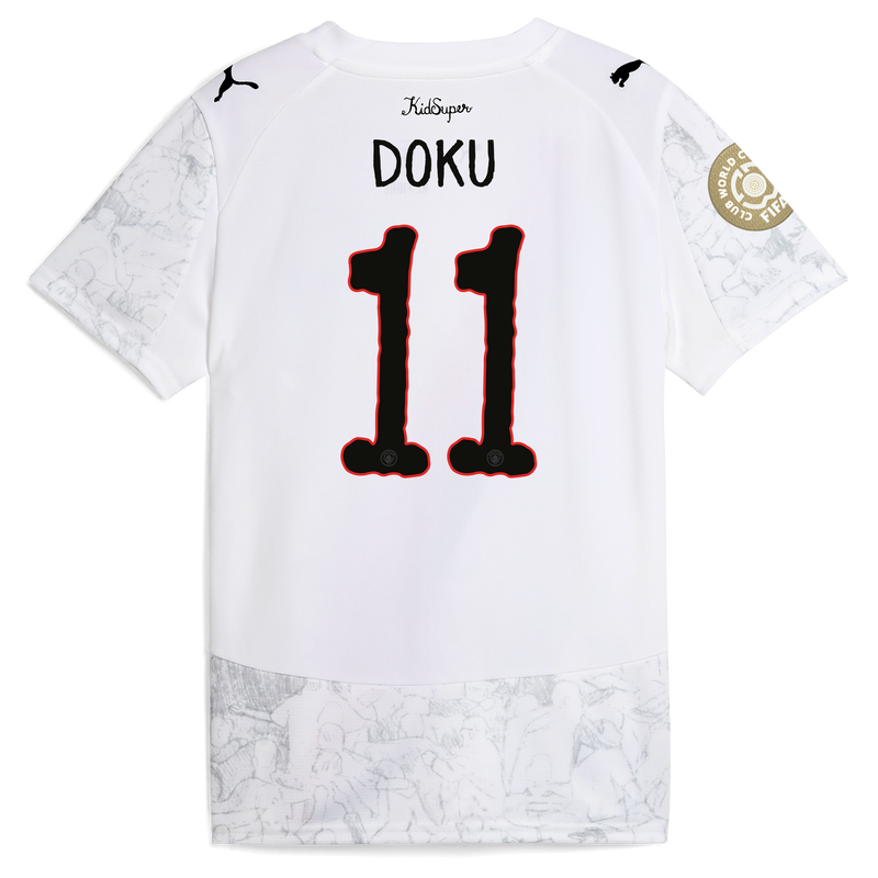 Kids' Man City KidSuper Jersey 2025/26 With DOKU 11 printing white unisex - Size 9/10 from polyester  - Official Manchester City FC store