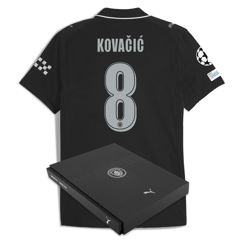 Man City Away Authentic Jersey 2025/26 With KOVAČIĆ 8 Printing in Gift Box black - Check out all Manchester City t-shirts online