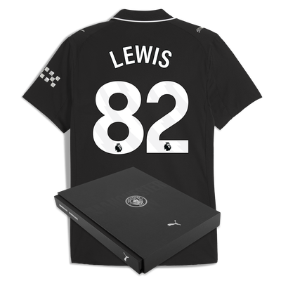 Manchester City Away Authentic Jersey 2025/26 With LEWIS 82 Printing in Gift Box