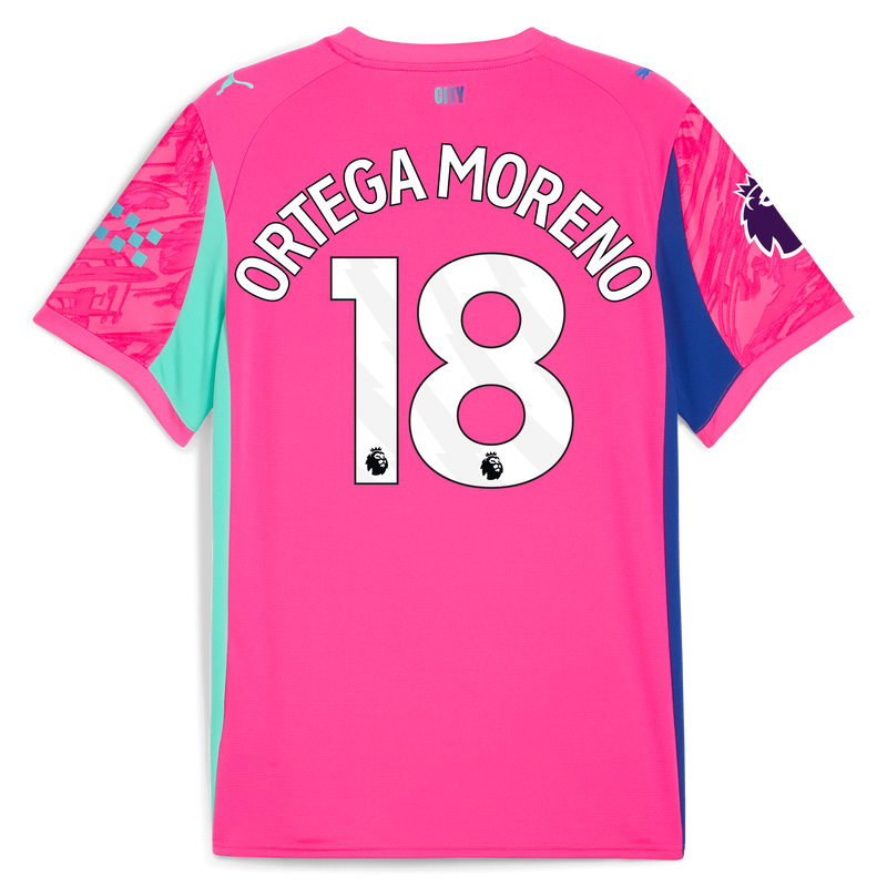 Manchester City Keeper Shirt Kinderen 2025/26 met ORTEGA MORENO 18 bedrukking pink -Bekijk alle Man City t-shirts online - Officiële Manchester City FC shop