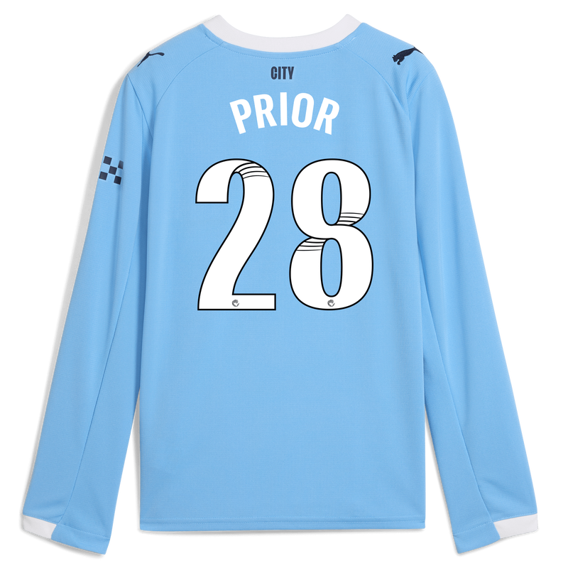 Kids' Man City Home Jersey 2025/26 Long Sleeve With PRIOR 28 Printing  blue - Check out all Manchester City t-shirts online