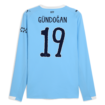 Manchester City Home Authentic Jersey 2025/26 Long Sleeve With GÜNDOĞAN 19 Printing