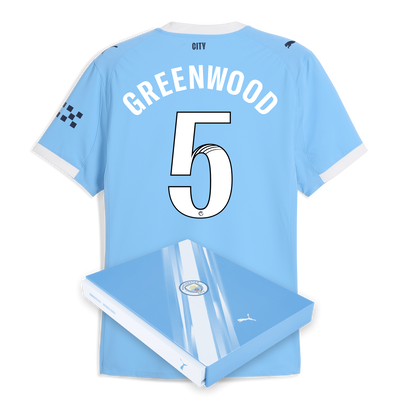 Manchester City Home Authentic Jersey 2025/26 With GREENWOOD 5 Printing in Gift Box
