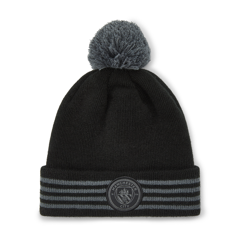 Man City Stripe Cuff Bobble Hat black - Check out all Manchester City headwear online - Official Manchester City FC store