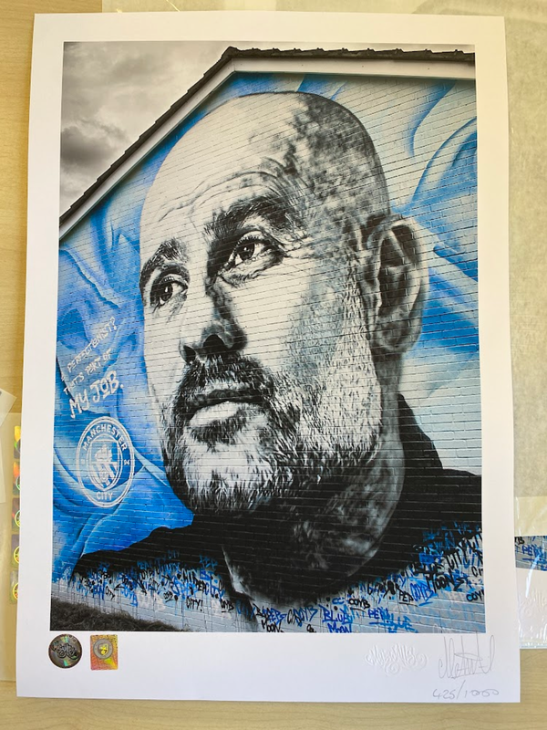 MCFC FW GUARDIOLA WALL MURAL POSTER - blue