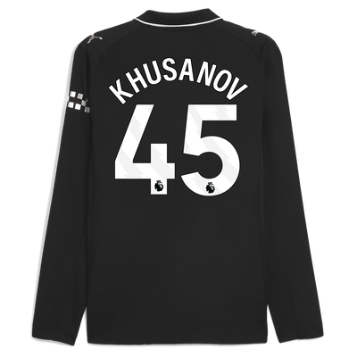Manchester City Away Authentic Jersey 2025/26 Long Sleeve With KHUSANOV 45 Printing