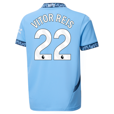 Kids' Manchester City Home Jersey 2024/25 With VITOR REIS 22 Printing