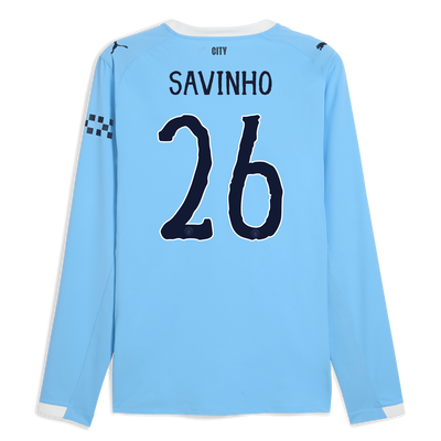 Manchester City Home Authentic Jersey 2025/26 Long Sleeve With SAVINHO 26 Printing
