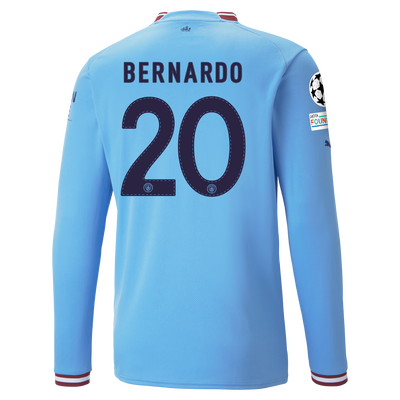 Manchester City Home Jersey 22/23 Long Sleeve with BERNARDO 20 printing
