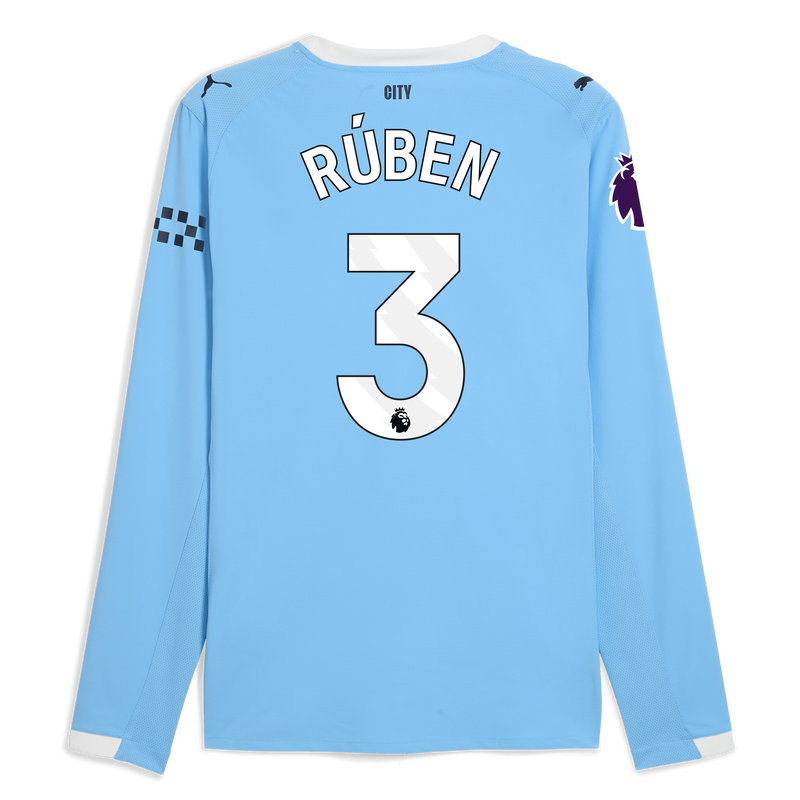 Man City Home Authentic Jersey 2025/26 Long Sleeve With RÚBEN 3 Printing  blue - Check out all Manchester City t-shirts online
