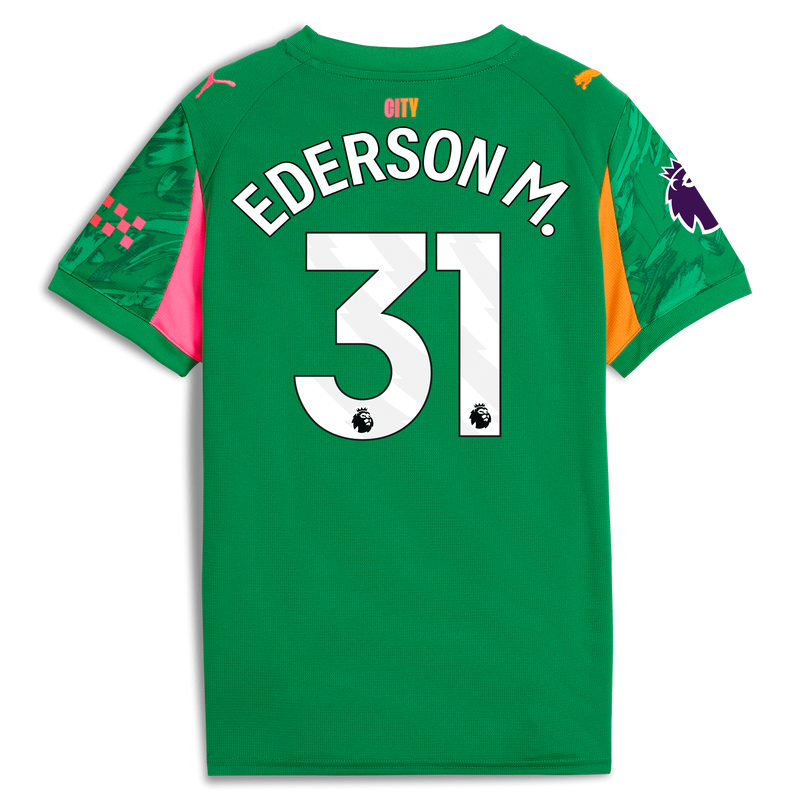 Kids' Man City Goalkeeper Jersey 2025/26 With EDERSON M. 31 Printing green unisex - Size 9/10 from polyester  - Official Manchester City FC store