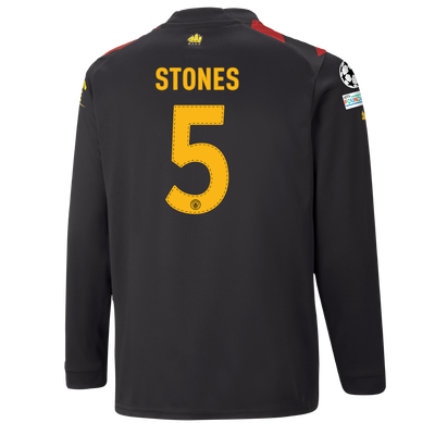Kids' Manchester City Away Jersey 2022/23 long sleeve with STONES 5 printing