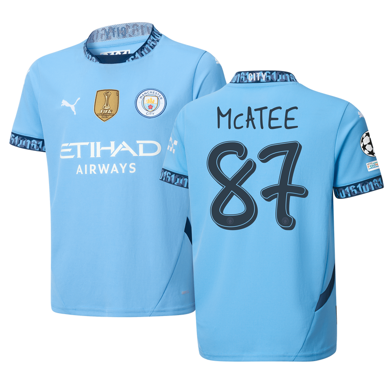 Kids' Man City Home Jersey 24/25 With McATEE 87 Printing  blue unisex - Size 7/8 from polyester  - Official Manchester City FC store