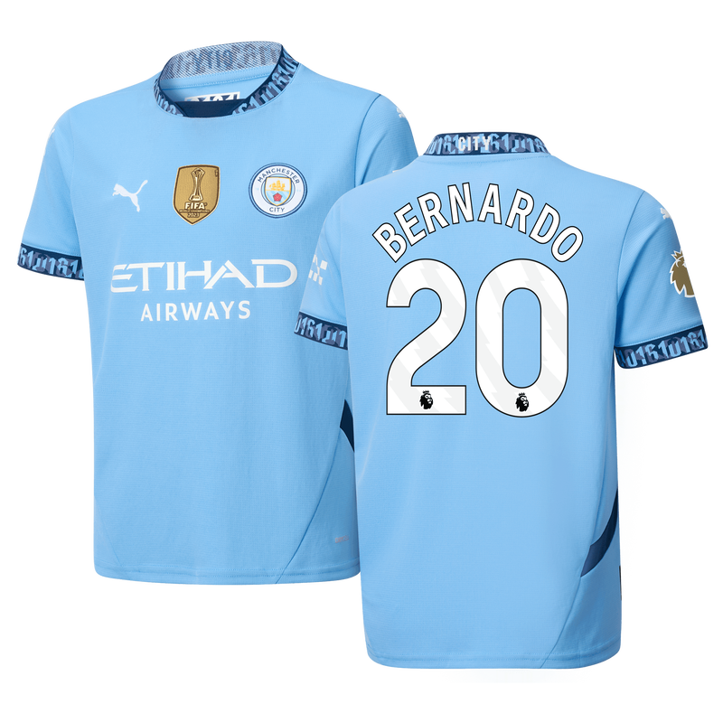 Kids Manchester City Home Jersey 2024 25 With BERNARDO 20 Printing Official Man City Store