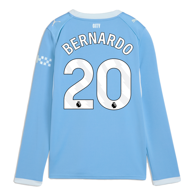Kids' Man City Home Jersey 2026/27 Long Sleeve With BERNARDO 20 Printing  blue-icy blue unisex - Size 5/6 from polyester