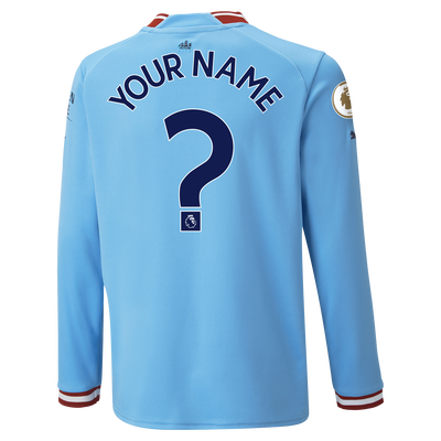 Kids' Manchester City Home Jersey 2022/23 long sleeve with custom printing