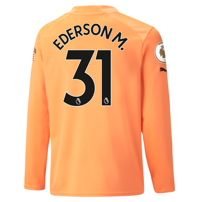 Kids' Manchester City Goalkeeper Jersey 22/23 Long Sleeve with EDERSON 31 printing