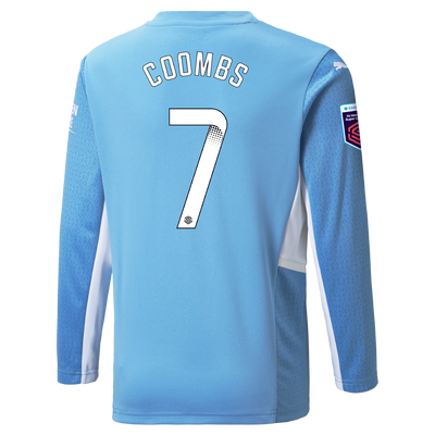 Kids Manchester City Home Shirt Long Sleeve 21/22 with Laura Coombs printing