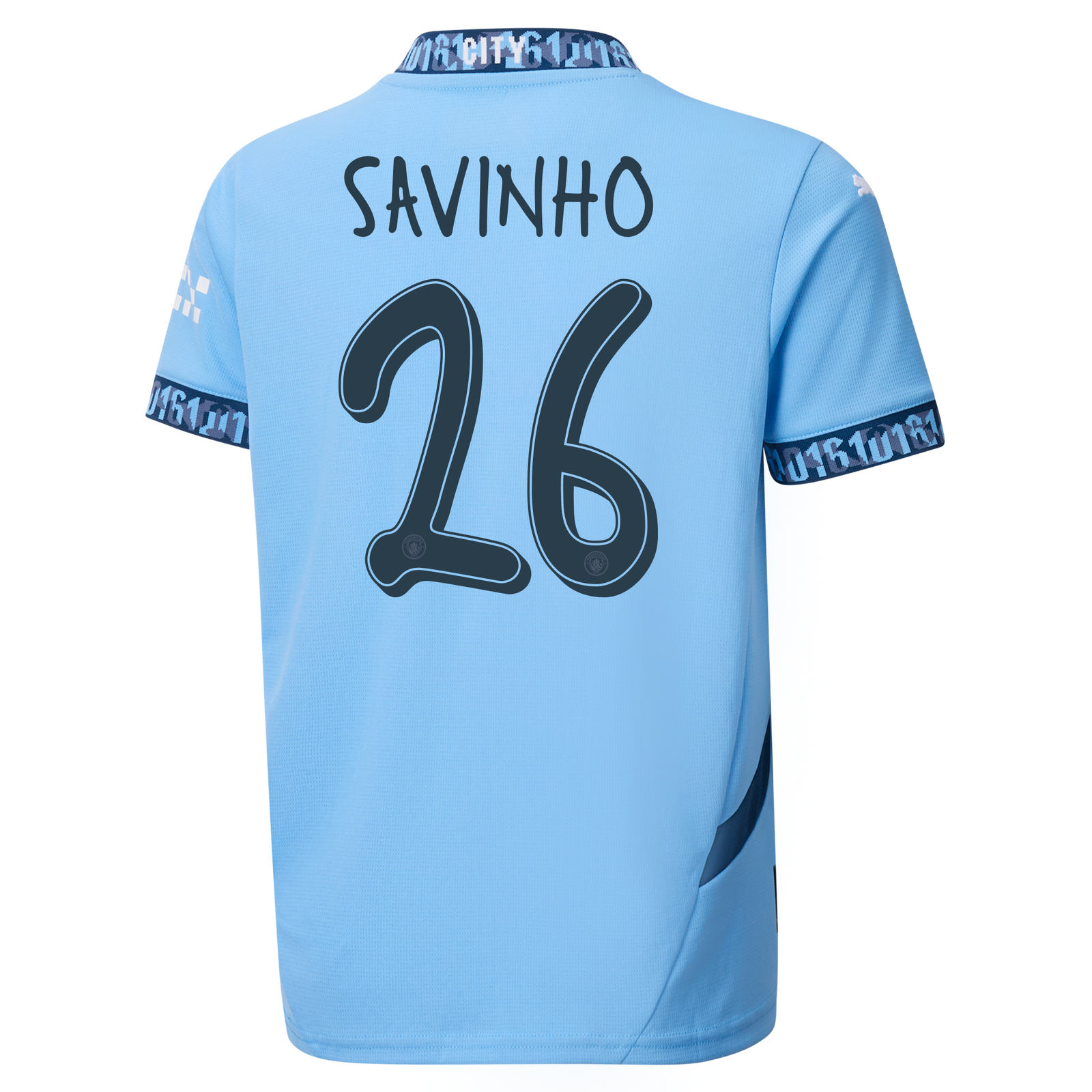 Kids Man City Home Jersey 24 25 with SAVINHO 26 Printing Blue unisex Size 7 8 from Polyester Official Manchester City FC Store