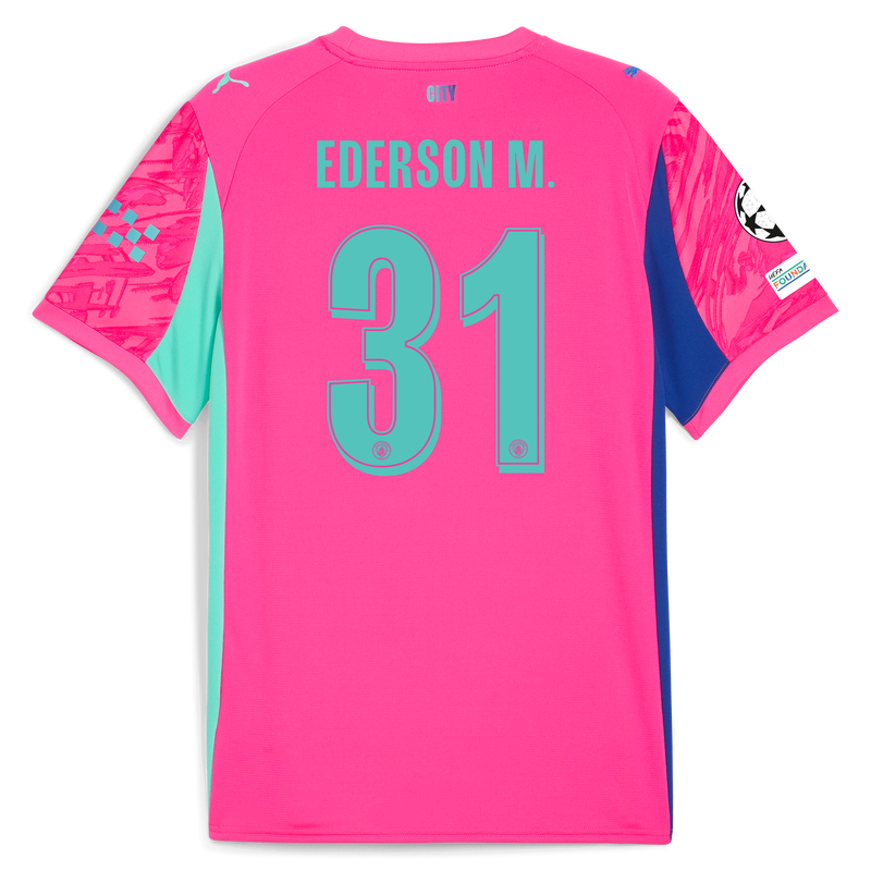 Manchester City Keeper Shirt Kinderen 2025/26 met EDERSON M. 31 bedrukking pink -Bekijk alle Man City t-shirts online - Officiële Manchester City FC shop