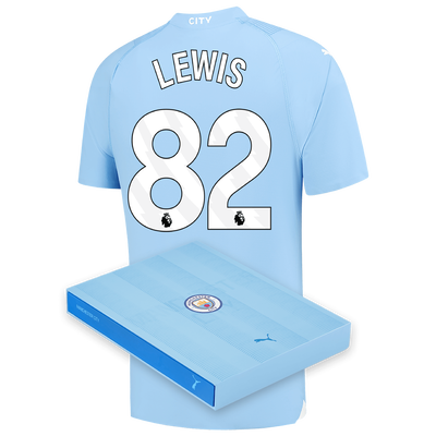 Camiseta Authentic 1ª Equipación Manchester City 2023/24 con estampado de LEWIS 82 en caja de regalo