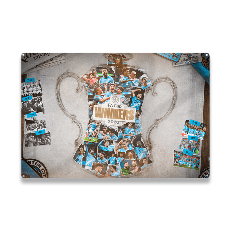 Man City FA Cup Metal Sign white - Check out all Manchester City accessoriesgifting online - Official Manchester City FC store