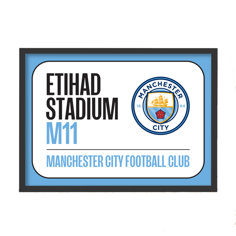 Manchester City Etihad Street Sign Poster - Framed