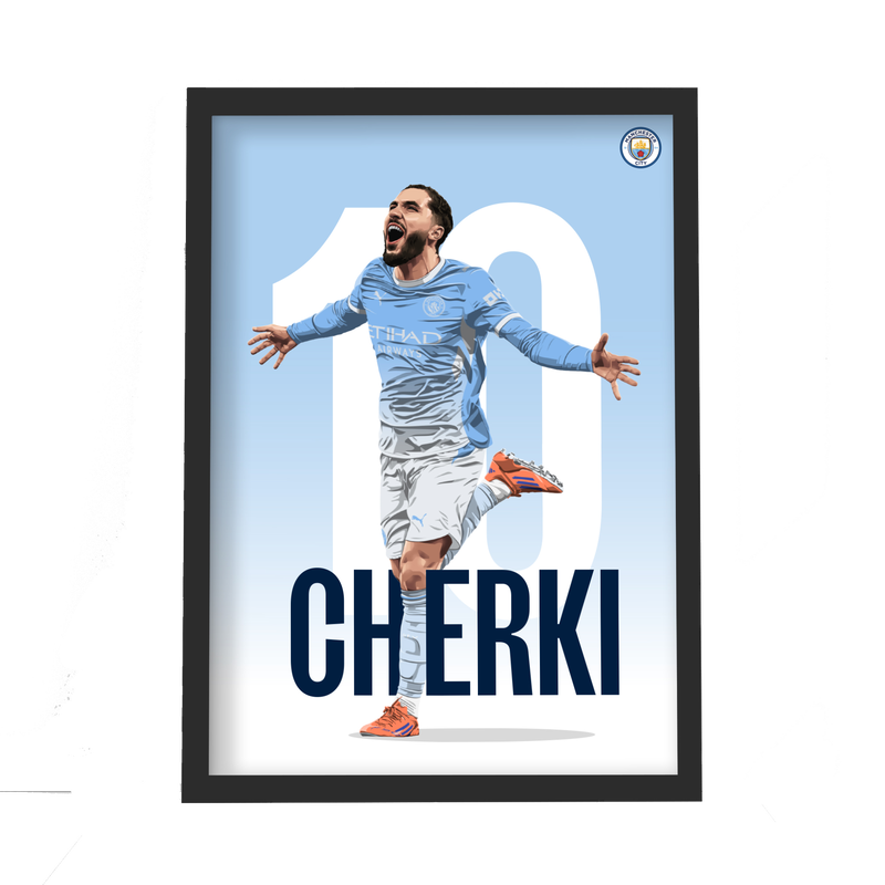 Manchester City Cherki 26/27 Illustration Poster - Framed