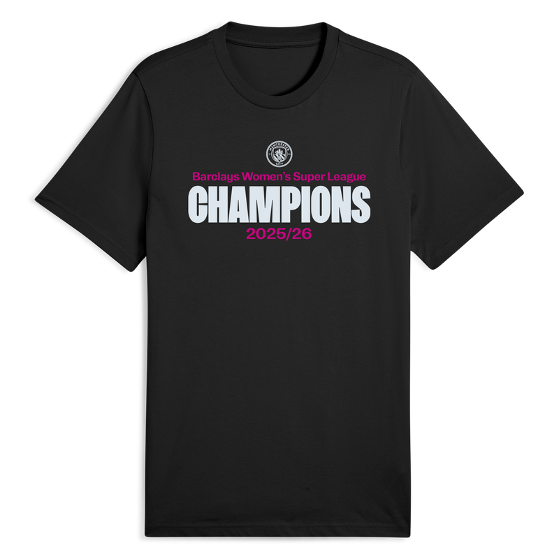 Manchester City Kids 25/26 WSL Champions Player Tee - Black