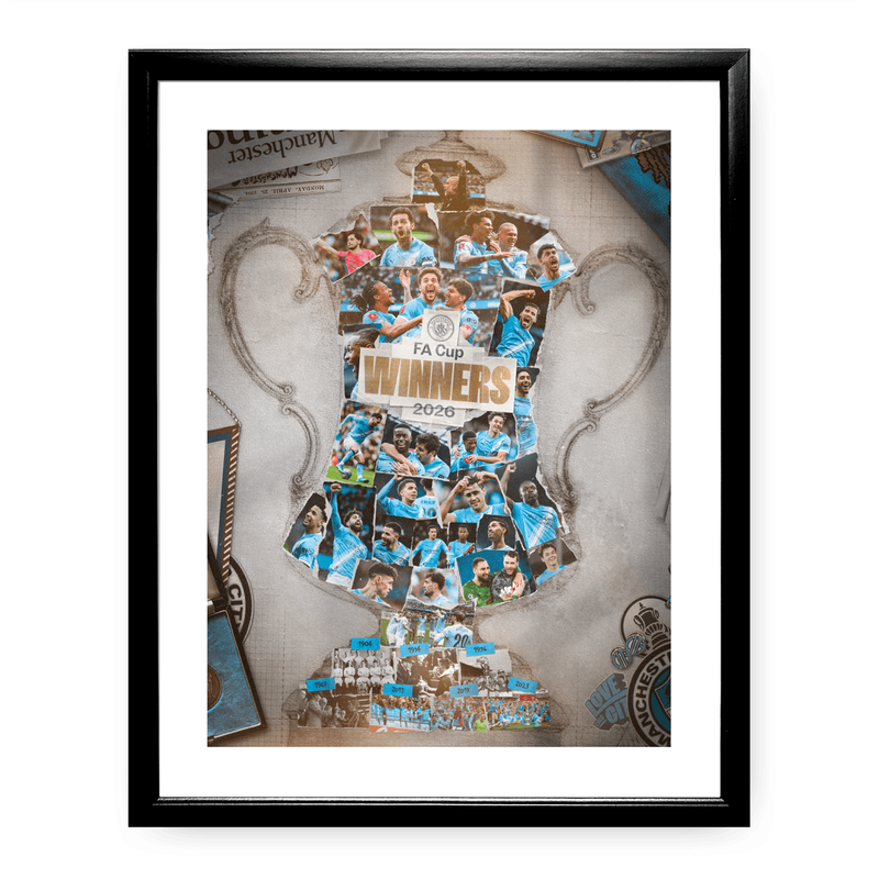 Manchester City FA Cup Winners Framed Print - White